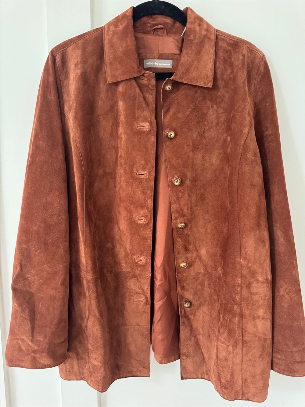 Valerie Separates Suede Button-Front Lined Jacket in Rust L
